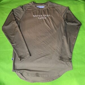 Medium Dutch Bros Coffee Long Sleeve Shirt Mens Khaki‎ Athletic Fit Crew Neck